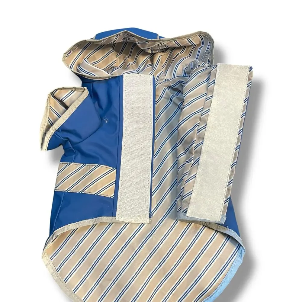 Good2Go XS Dog Raincoat Reversible Blue Striped Hooded Puppy Weather Jacket